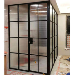 WDMA  High quality matte black iron glass door with grid design cheap price customized steel french door
