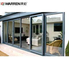 Warren 24x90 Bifold Aluminium Stained Glass Black Frameless Sliding Door For Sale