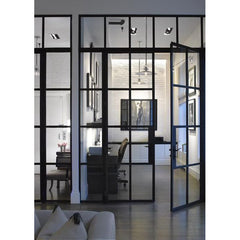 WDMA  Decorative grill design wrought iron glass doors for house