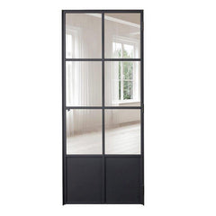 WDMA  Durable Overhead Aluminium Modern Customized French Steel Door Entry Door Outward Door Interior Matt Black Frame + Clear Glass