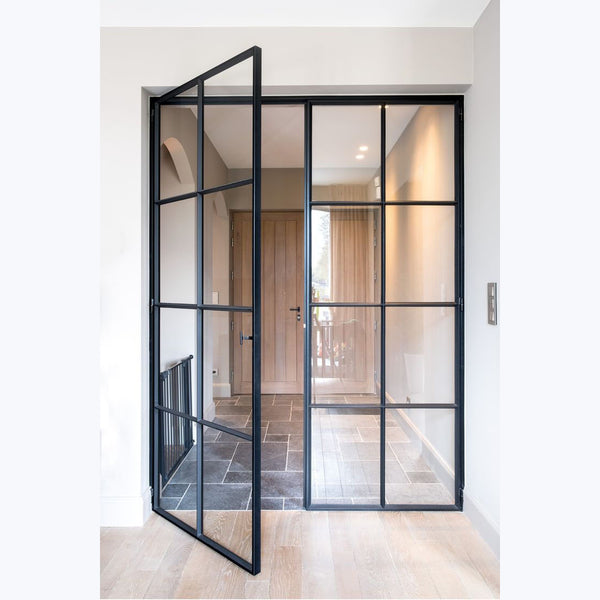 WDMA High quality steel frame french door with grid design interior wrought iron glass door
