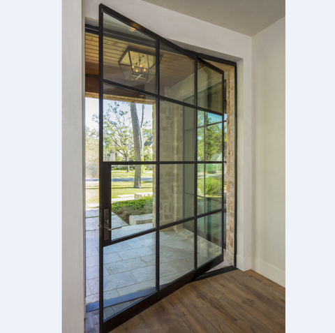 WDMA Iron gate design track pivot mild steel glass door