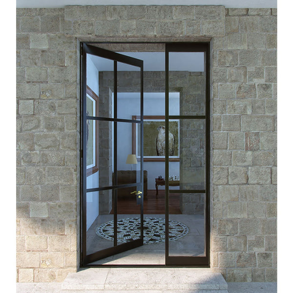 WDMA French Carbon Steel framed Hinged Swing Glass Doors Wrought Iron Front Door Design