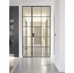 WDMA  Customized handwork tempered glass frame section luxury steel door front doors