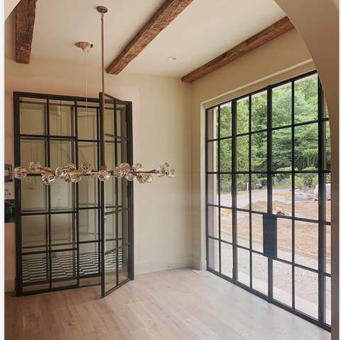 WDMA High quality wrought iron french double swing door steel glass door for villa