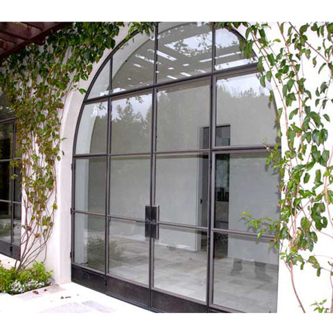 WDMA Contemporar modern design wrought iron french glass door with grill design