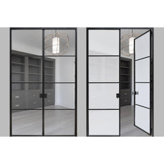 WDMA Modern style frosted glass grill windows doors tempered glass iron steel french door