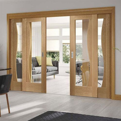 HS-WS10 interior wooden framed pocket design oak wood sliding glass doors on China WDMA
