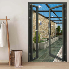WDMA soundproof aluminum glass bathroom door/ double door with unequal leaves