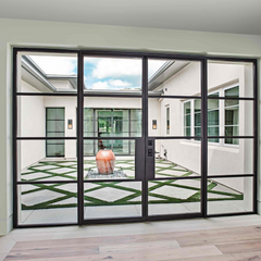 WDMA Villa Entrance Entry Double Swing Wrought Iron Door Soundproof Double Glazed Glass Made In China
