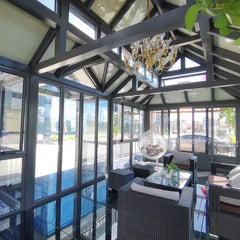 China WDMA enclosures sunroom prefabricated aluminum triangular conservatory glass green house/  garden house/ sunrooms glass houses