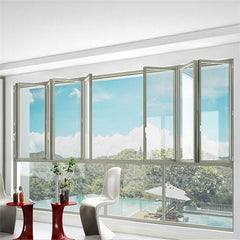 Aluminium Accordion Sliding Bi Fold Balcony Glazing Folding Invisible Frameless Double Glass Window With Thermal Break