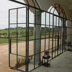 WDMA Floor To Ceiling Sliding Casement Double Iron Doors With Clear Glass
