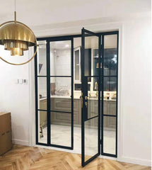 WDMA Patio Black Tempered Glass Metal Grill Steel Wrought Iron Swing Door For House Office