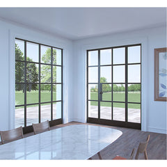 WDMA New design wrought iron glass windows and door balcony steel glass french door