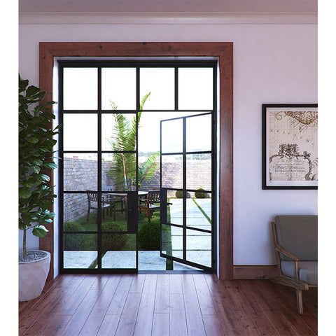 WDMA French double french steel door with frosted  glass wrought iron french doors for america