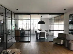 WDMA  Black steel framed W20 solid steel profile thermal break french steel  front doors with glass and grill design pocket door