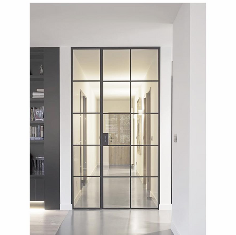 WDMA  tempered glass swing door metal frame glass door steel doors with hinges