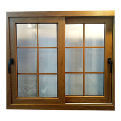 WDMA Brown wooden color frame pvc sliding windows with glass