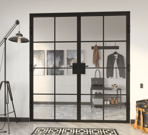 WDMA Hot sale wrought iron grill windows and doors steel tube tempered glass iron steel french door