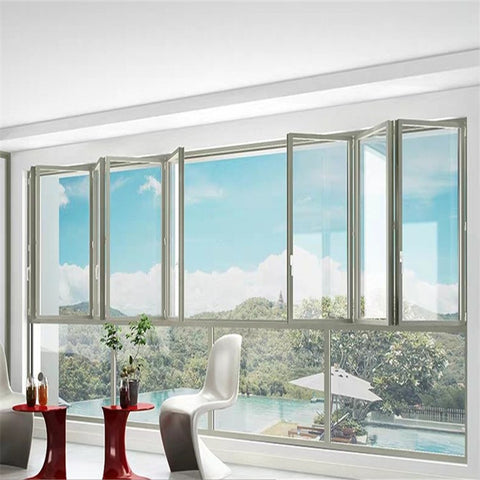 Elegant Aluminium Glass Energy Saving Bi Folding Windows Kitchen Sliding Frameless Aluminum Vertical Folding Window