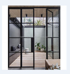 WDMA Modern design thermal break double tempered glass steel swing doors for villa commercial double steel glass doors
