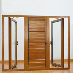 High quality wooden color German brand hardware Aluminum casement window & door double glazed windows on China WDMA