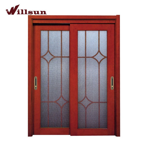 Hot!Hot Sale! Double Leaf Wood Glass Entry Patio Door Sliding Opening Door Exterior Double Doors on China WDMA