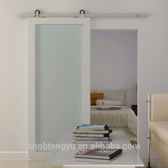Hotel Home Solid Wood Frame Mirrored Barn Door / Frosted Tempered Glass Sliding Door with Hardware Track Kit on China WDMA