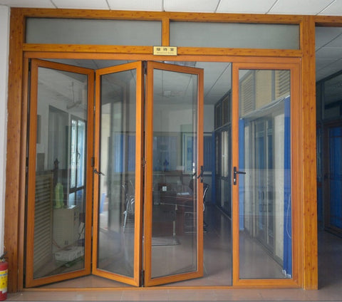 LZ wood effect aluminum glass door price aluminium folding door cost on China WDMA