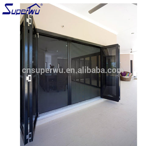 Light black aluminum bifolding door with movable fly screen on China WDMA