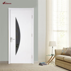Lowes exterior wooden door French style white color with half moon glass design on China WDMA