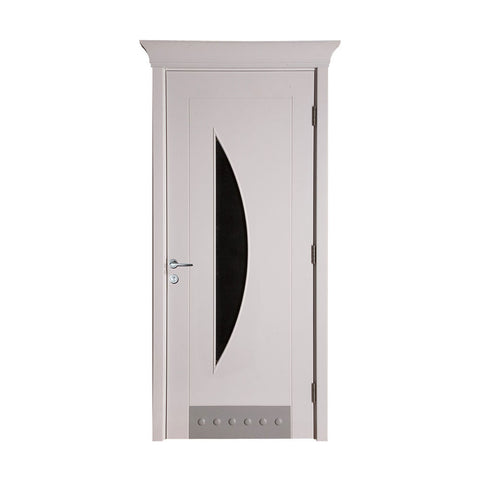 Lowes exterior wooden door French style white color with half moon glass design on China WDMA