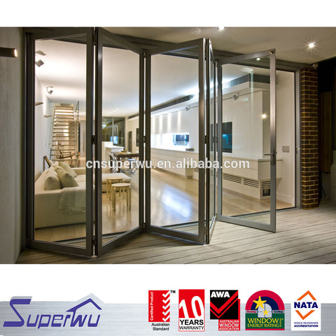 NFRC Canada standard commercial powder coating aluminum glass bi fold door with insert blinds and grids on China WDMA