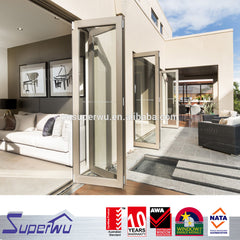NFRC north American standard commercial thermal broken powder coating aluminum glass bi fold door with built in blinds on China WDMA