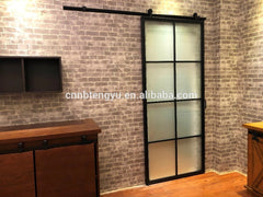 New design custom black metal frame glass insulated sliding barn door wholesale on China WDMA