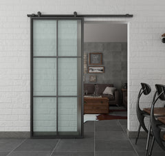 New design custom black metal frame glass insulated sliding barn door wholesale on China WDMA