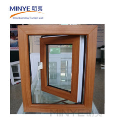 New design wood grain color UPVC casement window for home