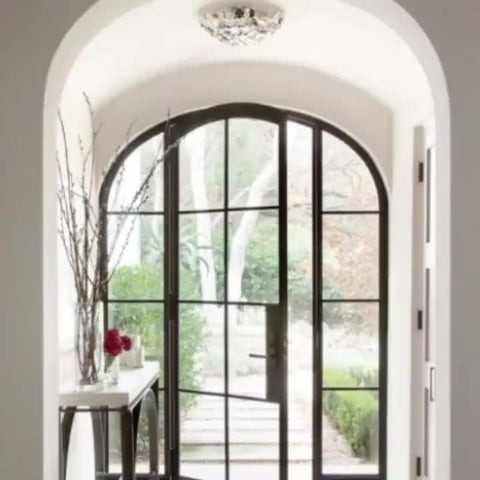 WDMA  High quality wrought iron glass door steel windows with grill design matte black steel glass windows amd doors