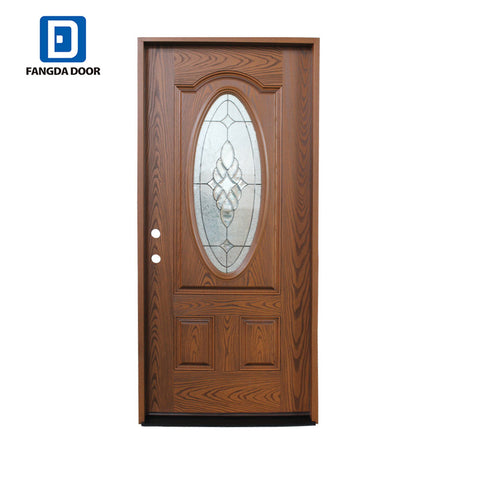 Oak Single entry Door, flat lite 3 panel fiberglass door on China WDMA