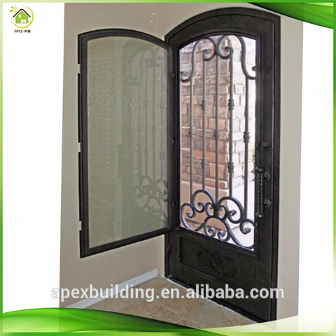 Patio exterior metal gate grill design single leaf wrought iron door on China WDMA