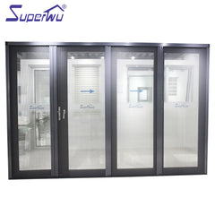 Powder Coated three panel sliding glass folding door with flyscreen on China WDMA