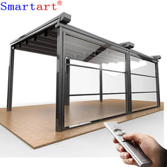 Remote controlled motorized Vertical sliding guillotine aluminum window for glass balcony on China WDMA