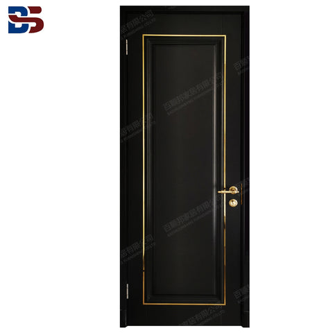 Simple Modern design Light Luxury Interior Solid Oak wooden door with metal strip/copper strip painted thin Frame on China WDMA