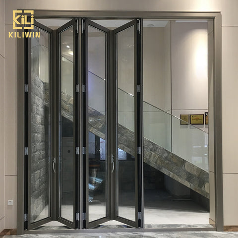 Sound proof folding door manufacturers exterior double glass accordion folding exterior french doors for veranda entrance on China WDMA on China WDMA