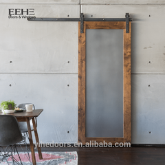 Soundproof interior sliding wood frame glass barn doors with glass inserts on China WDMA