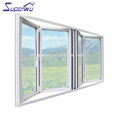 Superwu Australian standard powder coated frameless folding glass window design balcony folding window on China WDMA