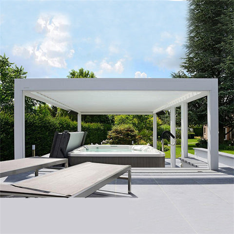 2021 New Waterproof Residential Buildings Patio Aluminum Automatic Garden Sun Shed Pergola Louvre Roof