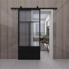 Pocket Door System Steel Frame Bypass Double Sliding Metal Framed Modern Black Glass Pocket Door With Sliding Pocket Door Frame