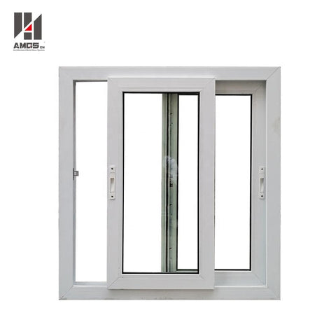 Upvc windows doors company White double tempered glass pvc sliding window on China WDMA